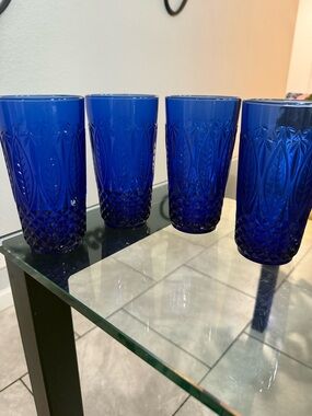 Avon Cobalt Blue Cut Glass Tumblers - Set of 4